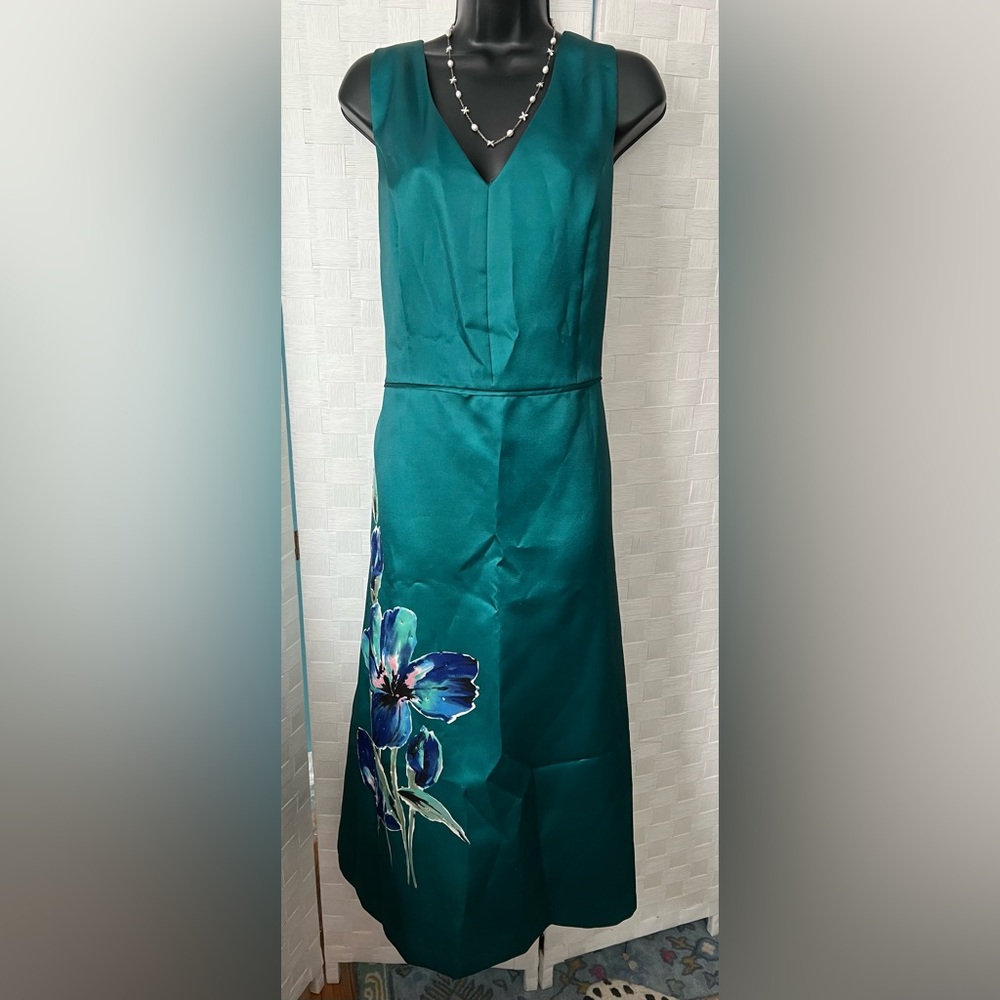 NWT $249 Tahari Size 16 Teal Floral Midi Gown $149